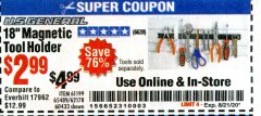 Harbor Freight Coupon 18" MAGNETIC TOOL HOLDER Lot No. 65489/60433/61199/62178 Expired: 8/21/20 - $2.99