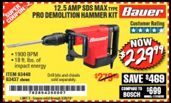 Harbor Freight Coupon BAUER 12.5 AMP SDS MAX TYPE PRO HAMMER KIT Lot No. 63440/63437 Expired: 3/30/19 - $229.99