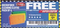 Harbor Freight FREE Coupon MICROFIBER CLEANING CLOTHS PACK OF 4 Lot No. 57162/63358/63925/63363 Expired: 1/31/18 - FWP
