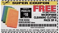 Harbor Freight FREE Coupon MICROFIBER CLEANING CLOTHS PACK OF 4 Lot No. 57162/63358/63925/63363 Expired: 4/9/19 - FWP