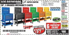 Harbor Freight Coupon 30", 5 DRAWER MECHANIC'S CARTS (ALL COLORS) Lot No. 64031/64030/64032/64033/64061/64060/64059/64721/64722/64720/56429 Expired: 5/11/19 - $189.99