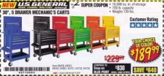 Harbor Freight Coupon 30", 5 DRAWER MECHANIC'S CARTS (ALL COLORS) Lot No. 64031/64030/64032/64033/64061/64060/64059/64721/64722/64720/56429 Expired: 7/31/19 - $189.99