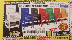Harbor Freight Coupon 30", 5 DRAWER MECHANIC'S CARTS (ALL COLORS) Lot No. 64031/64030/64032/64033/64061/64060/64059/64721/64722/64720/56429 Expired: 11/23/19 - $189.99