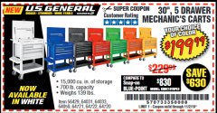 Harbor Freight Coupon 30", 5 DRAWER MECHANIC'S CARTS (ALL COLORS) Lot No. 64031/64030/64032/64033/64061/64060/64059/64721/64722/64720/56429 Expired: 11/2/19 - $199.99