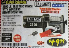 Harbor Freight Coupon 2500 LB. ELECTRIC WINCH Lot No. 61297 Expired: 12/31/18 - $49.99