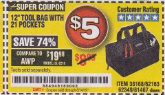 Harbor Freight Coupon VOYAGER 12" WIDE MOUTH TOOL BAG Lot No. 38168/62163/62349/61467 Expired: 8/14/19 - $5