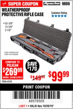 Harbor Freight Coupon APACHE 9800 WEATHERPROOF 13-1/2" X 50-1/2" CASE - LONG Lot No. 64520 Expired: 10/20/19 - $50