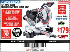 Harbor Freight Coupon ADMIRAL 12" DUAL-BEVEL SLIDING COMPOUND MITER SAW Lot No. 64686 Expired: 3/3/19 - $179