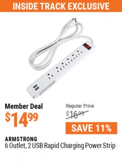 Harbor Freight ITC Coupon 6 OUTLET POWER STRIP WITH 2 USB PORTS Lot No. 64411 Expired: 5/31/21 - $14.99