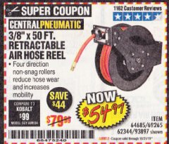 Harbor Freight Coupon 3/8" X 50 FT. RETRACTABLE AIR HOSE REEL Lot No. 46320/69265/62344/64685/93897 Expired: 10/31/19 - $54.97