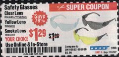 Harbor Freight Coupon SAFETY GLASSES Lot No. 66822/66823/63851/99762 Expired: 7/31/20 - $1.29