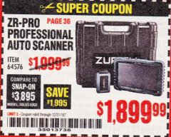Harbor Freight Coupon ZURICH ZR-PRO PROFESSIONAL AUTO SCANNER Lot No. 64576 Expired: 12/31/18 - $1899.99