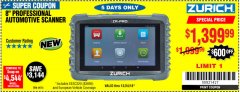 Harbor Freight Coupon ZURICH ZR-PRO PROFESSIONAL AUTO SCANNER Lot No. 64576 Expired: 12/24/18 - $1399.99
