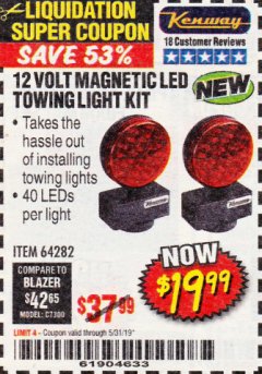 Harbor Freight Coupon 12 VOLT LED MAGNETIC TOWING LIGHT KIT Lot No. 64282 Expired: 5/31/19 - $19.99