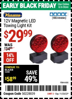 Harbor Freight Coupon 12 VOLT LED MAGNETIC TOWING LIGHT KIT Lot No. 64282 Expired: 11/23/22 - $29.99