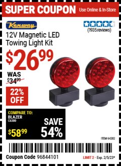 Harbor Freight Coupon 12 VOLT LED MAGNETIC TOWING LIGHT KIT Lot No. 64282 Valid Thru: 2/5/23 - $26.99