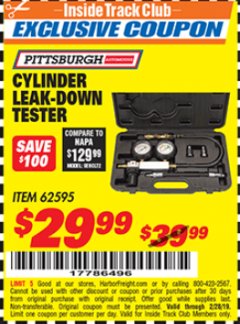 Harbor Freight ITC Coupon PITTSBURGH CYLINDER LEAK-DOWN TESTER Lot No. 62595 Expired: 2/28/19 - $29.99
