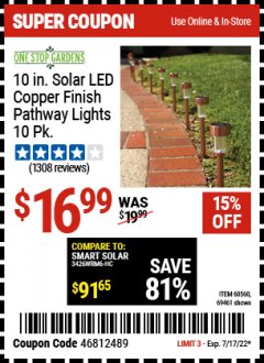 Harbor Freight Coupon 10 PIECE STAINLESS STEEL SOLAR LIGHT SET Lot No. 60560/66249/69461 Expired: 7/17/22 - $16.99