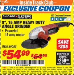 Harbor Freight ITC Coupon 9" HEAVY DUTY ANGLE GRINDER Lot No. 69085 Expired: 4/30/19 - $54.99