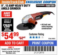 Harbor Freight Coupon 9" HEAVY DUTY ANGLE GRINDER Lot No. 69085 Expired: 12/24/19 - $54.99