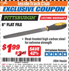 Harbor Freight ITC Coupon 8" FLAT FILE Lot No. 39773/96626 Expired: 3/31/19 - $1.99