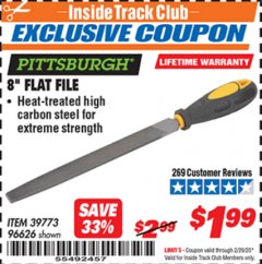 Harbor Freight ITC Coupon 8" FLAT FILE Lot No. 39773/96626 Expired: 2/29/20 - $1.99
