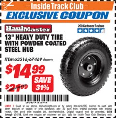 Harbor Freight ITC Coupon 13" HEAVY DUTY TIRE WITH POWDER COATED STEEL HUB Lot No. 63516/67469 Expired: 3/31/19 - $14.99