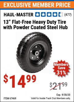 Harbor Freight ITC Coupon 13" HEAVY DUTY TIRE WITH POWDER COATED STEEL HUB Lot No. 63516/67469 Expired: 9/30/20 - $14.99