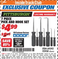 Harbor Freight ITC Coupon 7 PIECE PICK AND HOOK SET Lot No. 69592/93958 Expired: 3/31/19 - $4.99