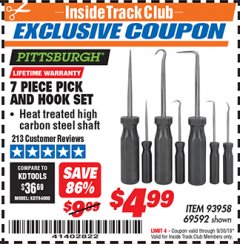 Harbor Freight ITC Coupon 7 PIECE PICK AND HOOK SET Lot No. 69592/93958 Expired: 9/30/19 - $4.99