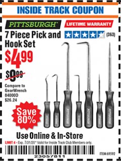 Harbor Freight ITC Coupon 7 PIECE PICK AND HOOK SET Lot No. 69592/93958 Expired: 7/31/20 - $4.99