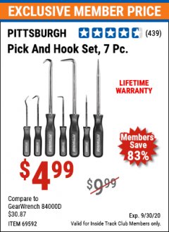Harbor Freight ITC Coupon 7 PIECE PICK AND HOOK SET Lot No. 69592/93958 Expired: 9/30/20 - $4.99