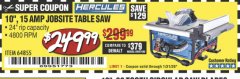 Harbor Freight Coupon HERCULES 10" 15 AMP JOBSITE TABLE SAW Lot No. 64855 Expired: 1/31/20 - $249.99