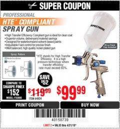 Harbor Freight Coupon SPECTRUM PROFESSIONAL HTE COMPLIANT 20 OZ. GRAVITY FEED SPRAY GUN Lot No. 64824 Expired: 4/22/19 - $99.99