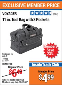 Harbor Freight ITC Coupon 11" TOOL BAG Lot No. 61168/35539/61835 Expired: 10/31/20 - $4.99