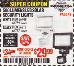 Harbor Freight Coupon 500 LUMENS LED SOLAR SECURITY LIGHT Lot No. 56408/64759/56213/64737 Expired: 5/31/19 - $29.99