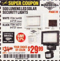 Harbor Freight Coupon 500 LUMENS LED SOLAR SECURITY LIGHT Lot No. 56408/64759/56213/64737 Expired: 6/30/19 - $29.99