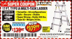 Harbor Freight Coupon 17 FOOT TYPE IA MUTI TASK LADDER Lot No. 67646/63418/63419/63417 Expired: 8/31/19 - $109.99
