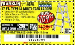 Harbor Freight Coupon 17 FOOT TYPE IA MUTI TASK LADDER Lot No. 67646/63418/63419/63417 Expired: 6/30/20 - $109.99