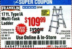 Harbor Freight Coupon 17 FOOT TYPE IA MUTI TASK LADDER Lot No. 67646/63418/63419/63417 Expired: 8/11/20 - $109.99