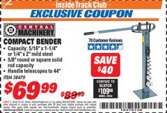 Harbor Freight ITC Coupon COMPACT BENDER Lot No. 38470 Expired: 4/30/19 - $69.99