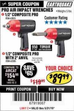 Harbor Freight Coupon PRO AIR IMPACT WRENCHES A 1/2" COMPOSITE PRO B 1/2" WITH 2" ANVIL Lot No. 62835/63385 Expired: 5/31/19 - $89.99