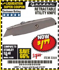 Harbor Freight Coupon RETRACTABLE UTILITY KNIFE Lot No. 57107 Expired: 6/30/20 - $1.49