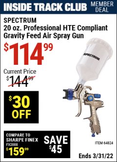 Harbor Freight ITC Coupon SPECTRUM 20 OZ. PROFESSIONAL GRAVITY FEED AIR SPRAY GUNS (HVLP/HTE) Lot No. 64823/64824 Expired: 3/31/22 - $114.99