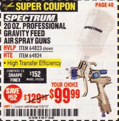 Harbor Freight Coupon SPECTRUM 20 OZ. PROFESSIONAL GRAVITY FEED AIR SPRAY GUNS (HVLP/HTE) Lot No. 64823/64824 Expired: 6/30/19 - $99.99