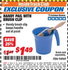 Harbor Freight ITC Coupon HANDY PAIL WITH BRUSH CLIP Lot No. 94969 Expired: 5/31/19 - $1.49