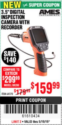 Harbor Freight Coupon 3.5" DIGITAL INSPECTION CAMERA WITH RECORDER Lot No. 64170 Expired: 5/19/19 - $159.99