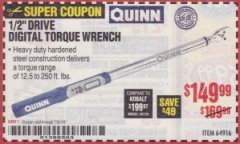 Harbor Freight Coupon 1/2" DRIVE DIGITAL TORQUE WRENCH Lot No. 64916 Expired: 7/31/19 - $149.99