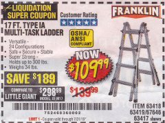 Harbor Freight Coupon 17 FT. MULTI-TASK LADDER Lot No. 67646/62514/63418/63419/63417 Expired: 7/31/19 - $109.99