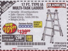 Harbor Freight Coupon 17 FT. MULTI-TASK LADDER Lot No. 67646/62514/63418/63419/63417 Expired: 11/28/19 - $109.99